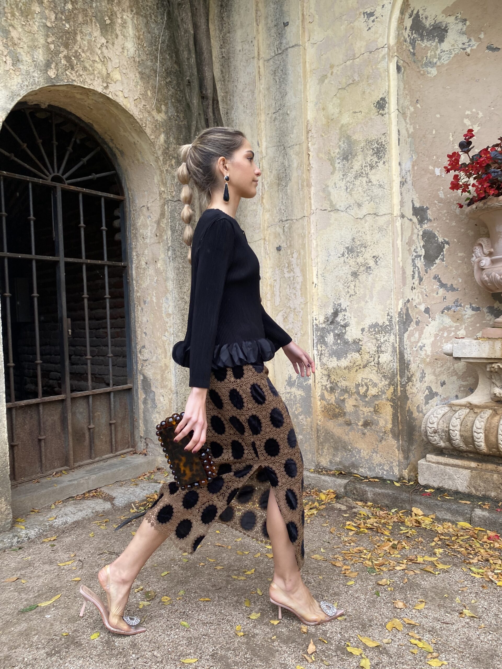 Falda encaje lunares terciopelo