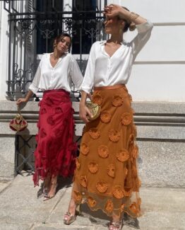 Falda Rocio flores mostaza