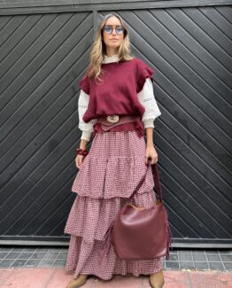 Falda volantes cuadro Vichy Burdeos