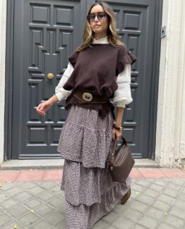 Falda volantes cuadro Vichy chocolate