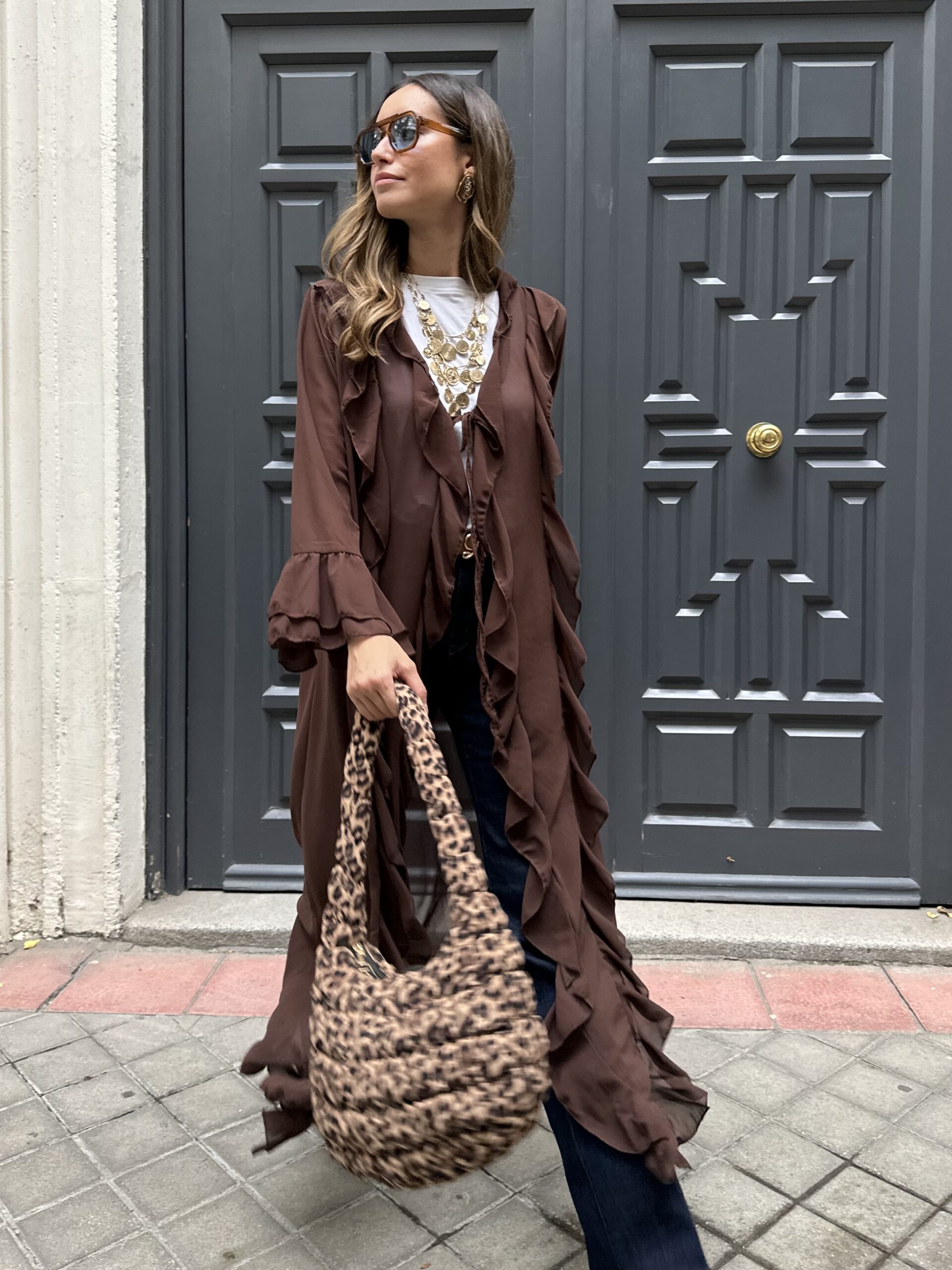Kimono chiffon volantes choco - Imagen 4