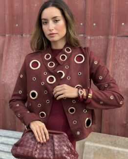 Chaqueta Napa eyelets burdeos
