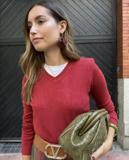 Jersey punto cuello pico rouge