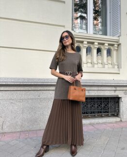 Vestido de punto y plisado tramontana chocolate