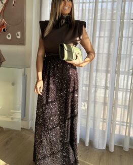 Falda terciopelo con lentejuela bordada