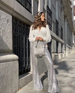 Pantalón sequins plata