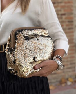 Bolso lentejuela reversible negro y dorado