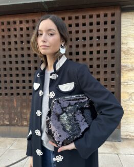 Bolso lentejuela reversible azul marino y plata