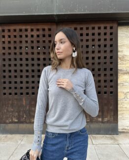 Jersey de punto gris botones dorados