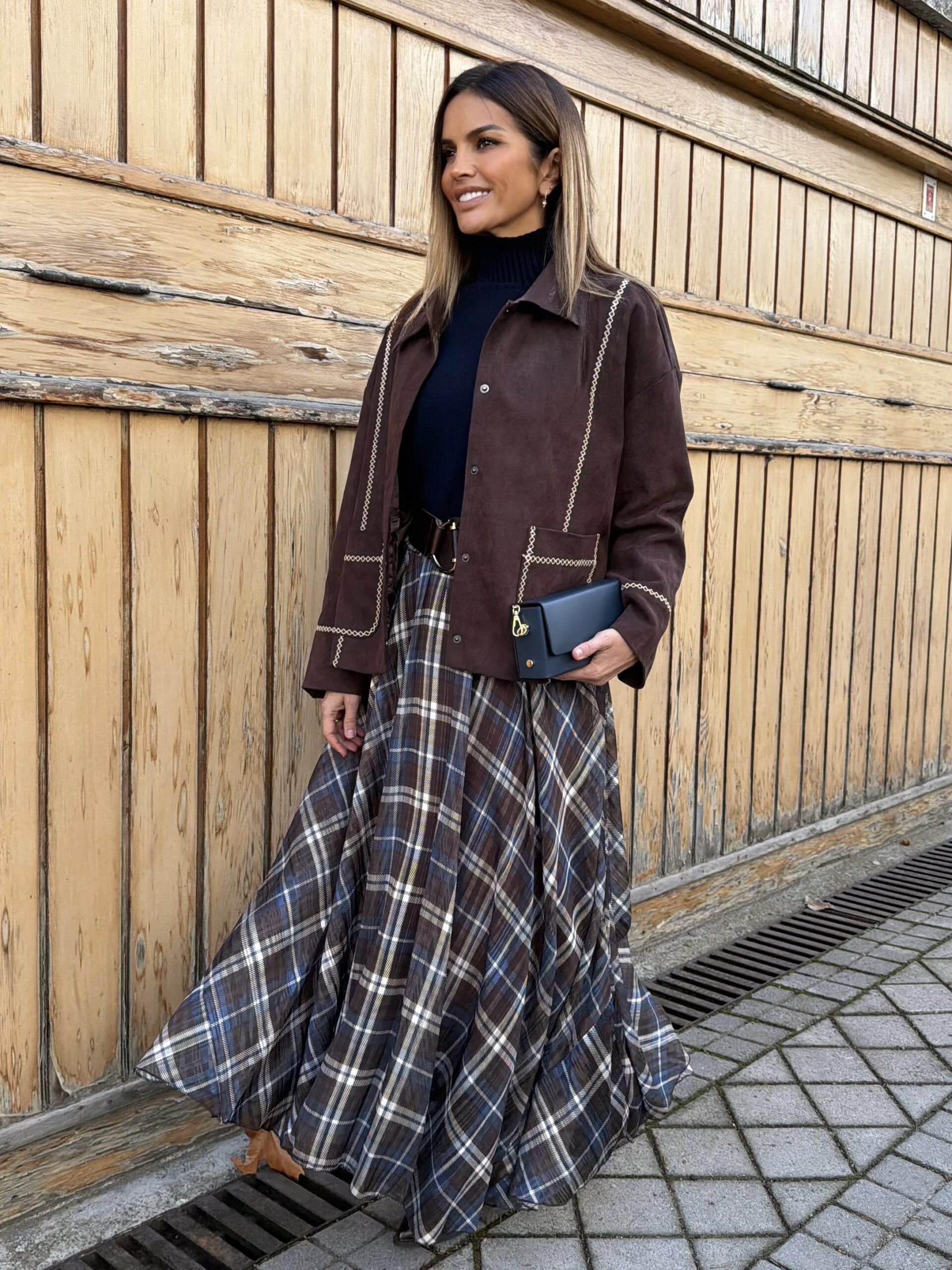 Falda cuadros gasa azul y choco - Imagen 4