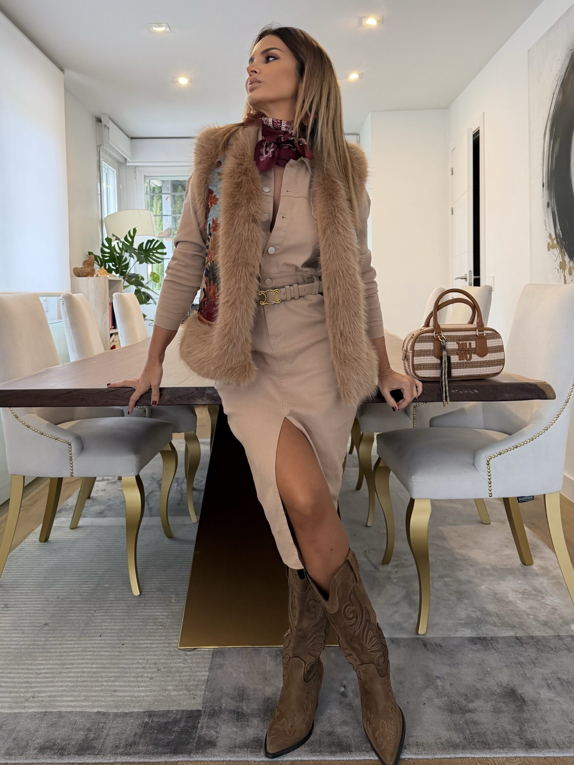 Vestido denim con cinto camel - Imagen 5