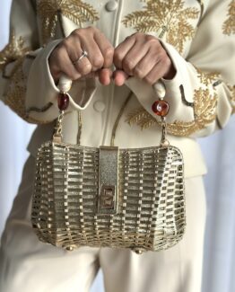 Bolso rafia joya dorado