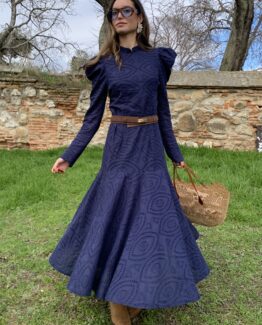 Vestido bordado inglés Gabriela azul marino