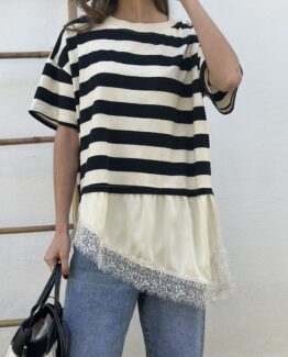 Camiseta rayas con encaje
