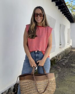 Camiseta rayas hombreras red pink