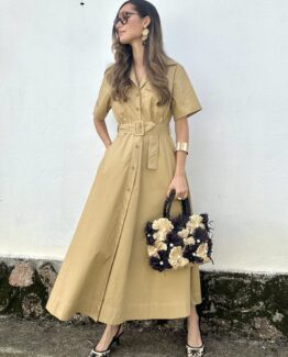 Vestido camisero camel