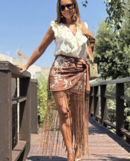 Falda mantón bordada chocolate