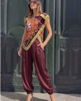 Pantalón satén bombacho Burdeos