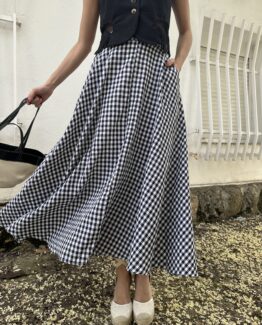 Falda cuadro Vichy negro