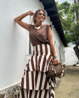 Falda Cayetana rayas choco Ivory