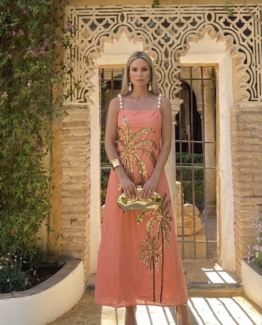 Vestido Cancún coral bordado