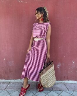 Vestido stripes rojo con rosa